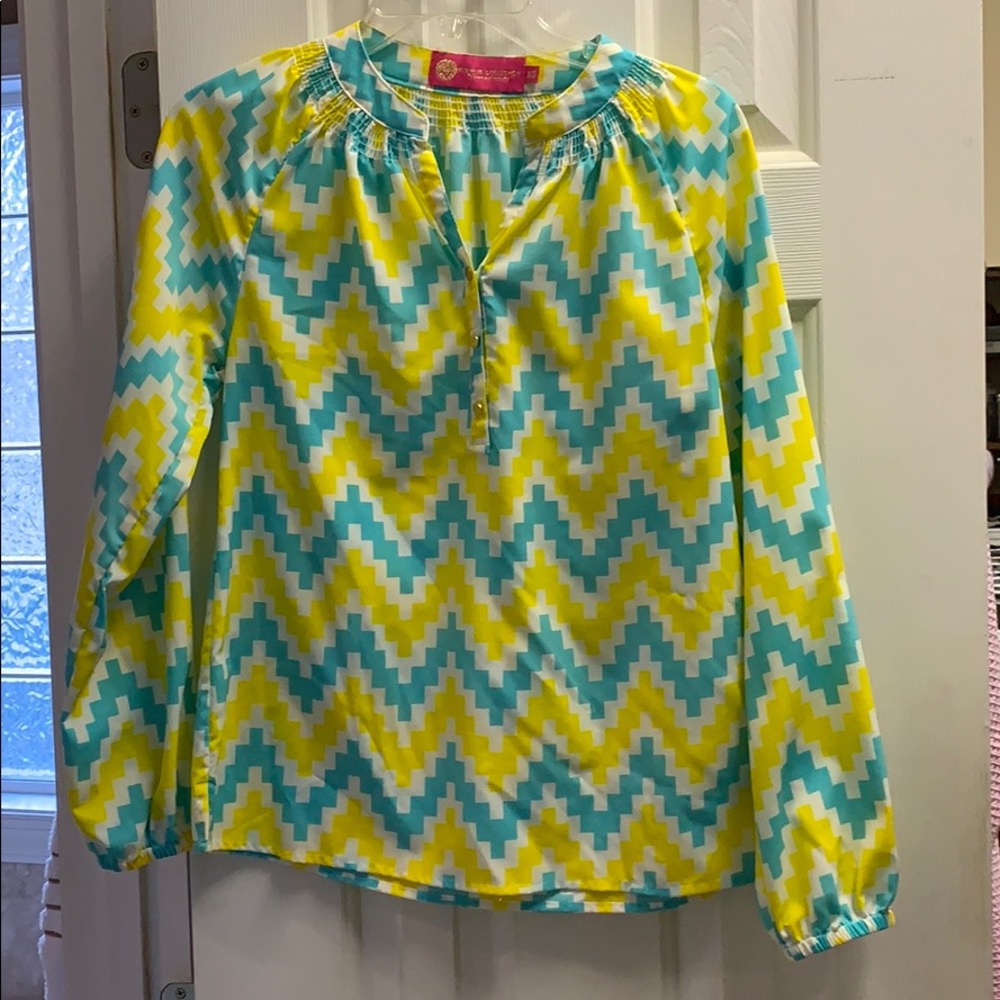 Blue/yellow blouse-fits like Lilly Elsa top
